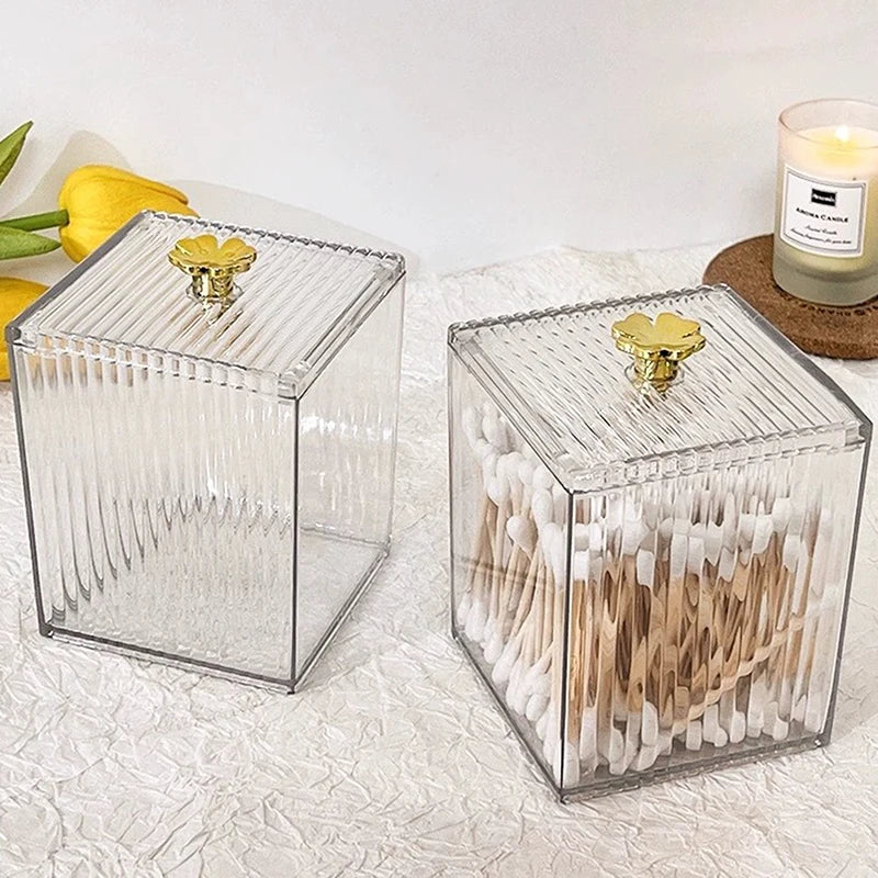 Clear Acrylic Makeup Organizer For Cotton Swabs And Cotton Pads Storage Box