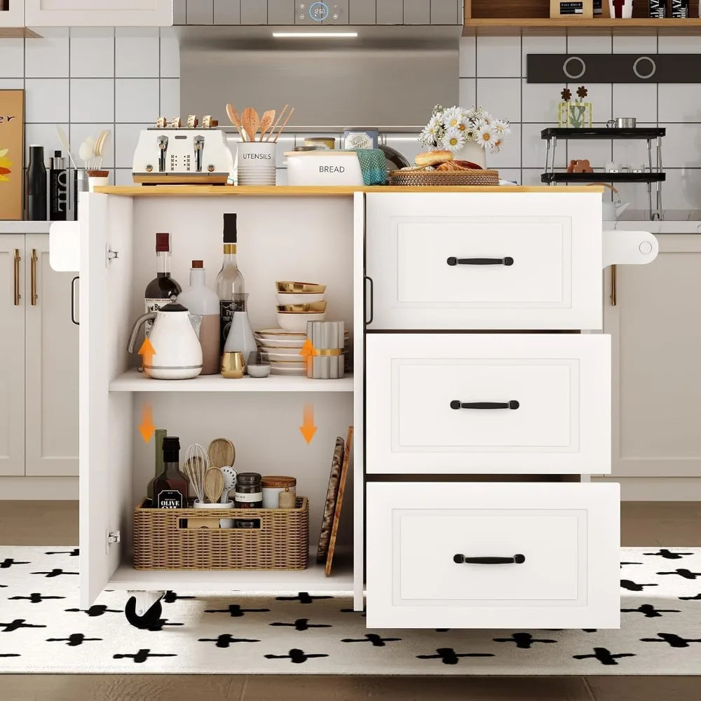 Portable Kitchen Island With Storage And Spice Rack On Wheels