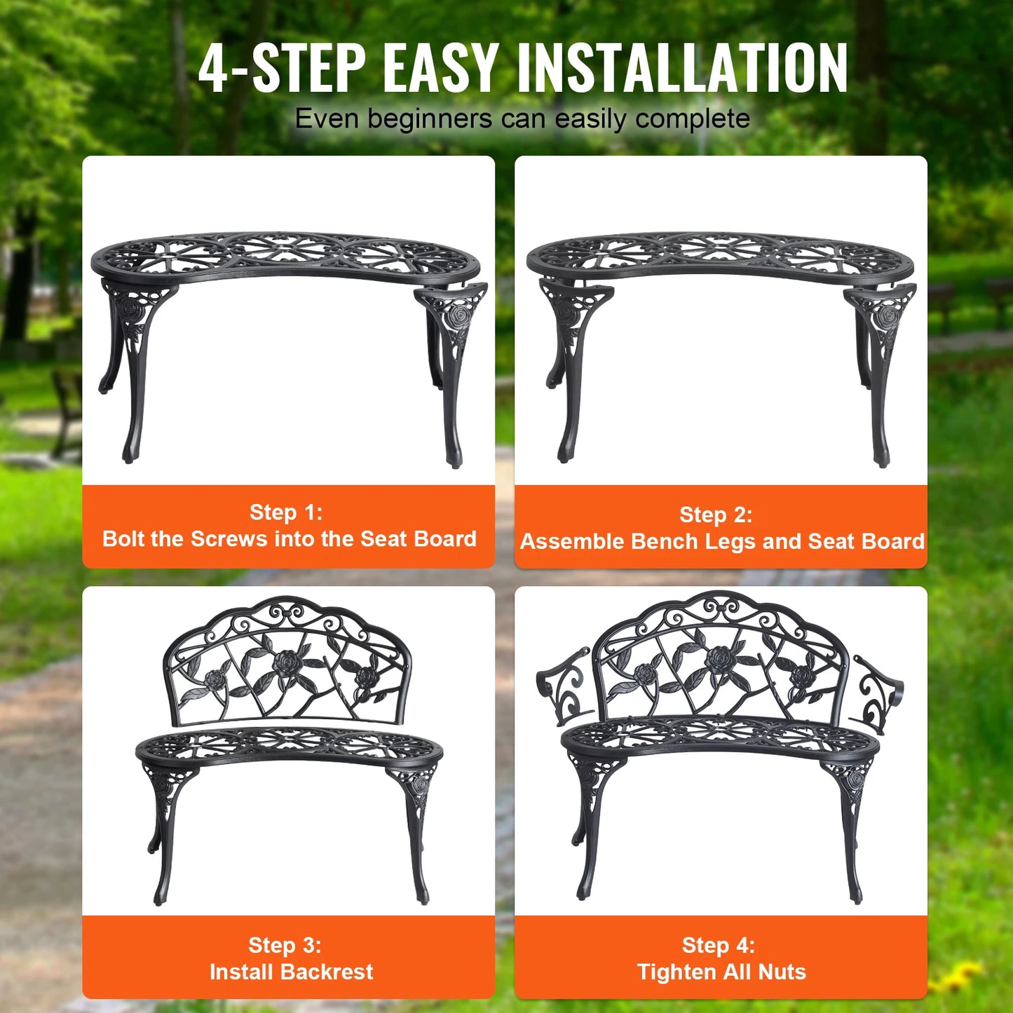 SucceBuy Outdoor Wood and Metal Garden Bench