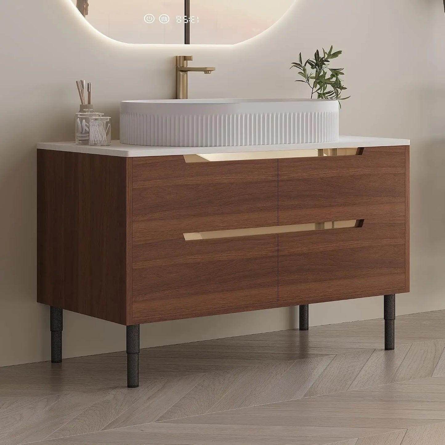 Custom Modern Freestanding Bathroom Vanity With Sink And Oval Vessel