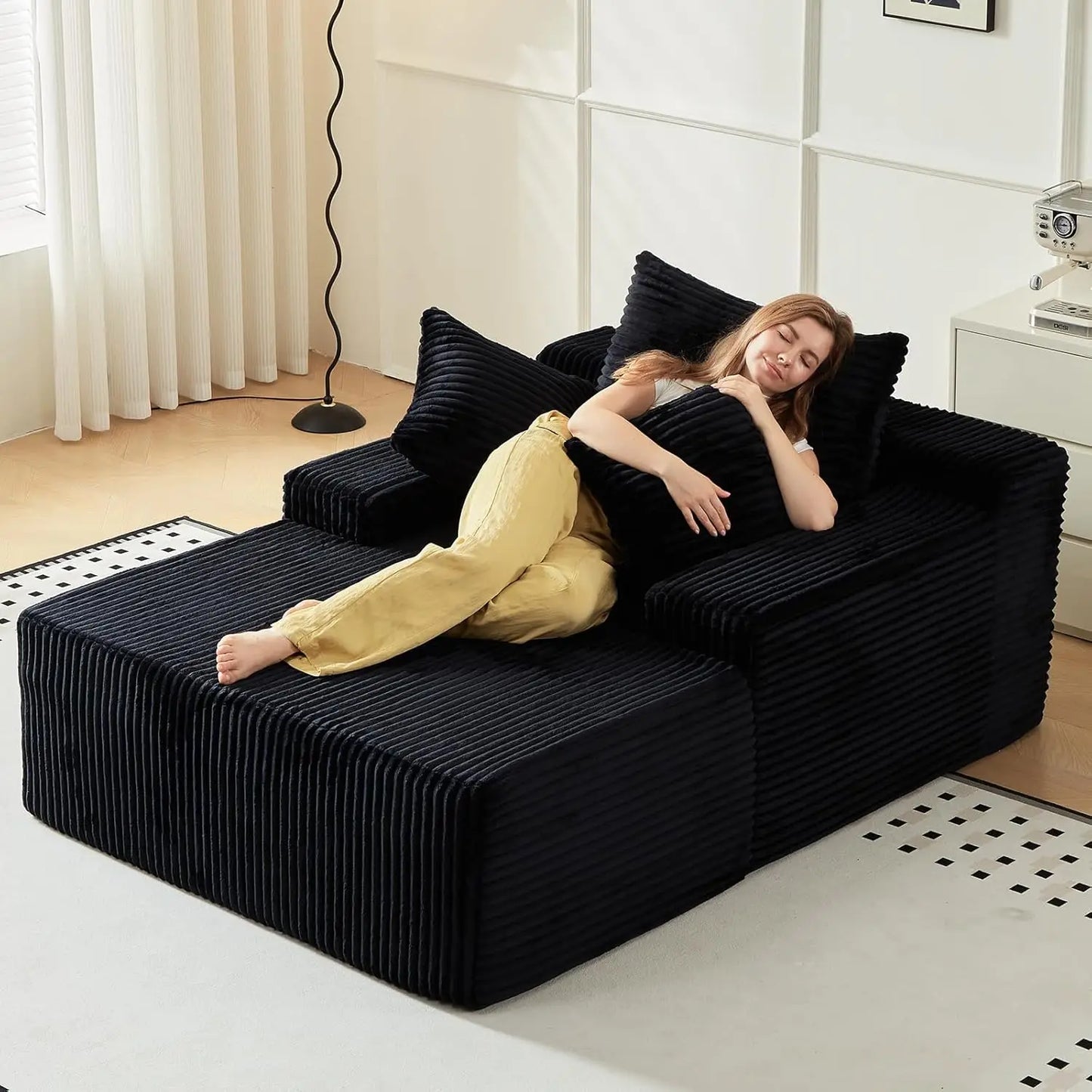 Indoor Upholstered Corduroy Chaise Lounge Sofa Bed