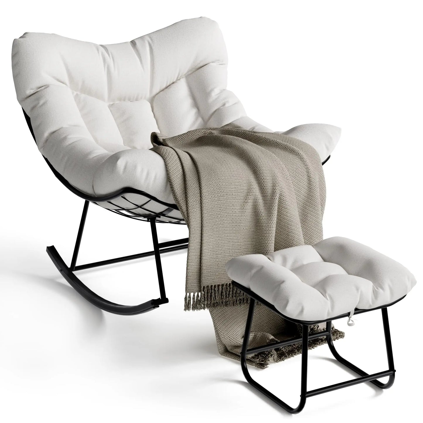 HiMISS Papasan Rocking Chair With Ottoman Outdoor Lounge