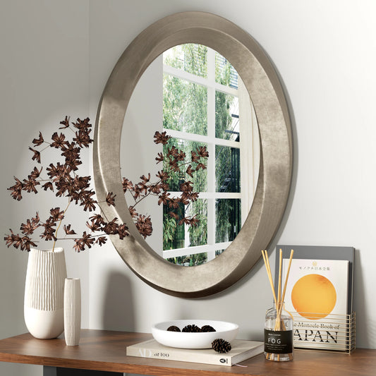 Oval Wall Mirror With Beveled Edge And Elegant Curve Frame