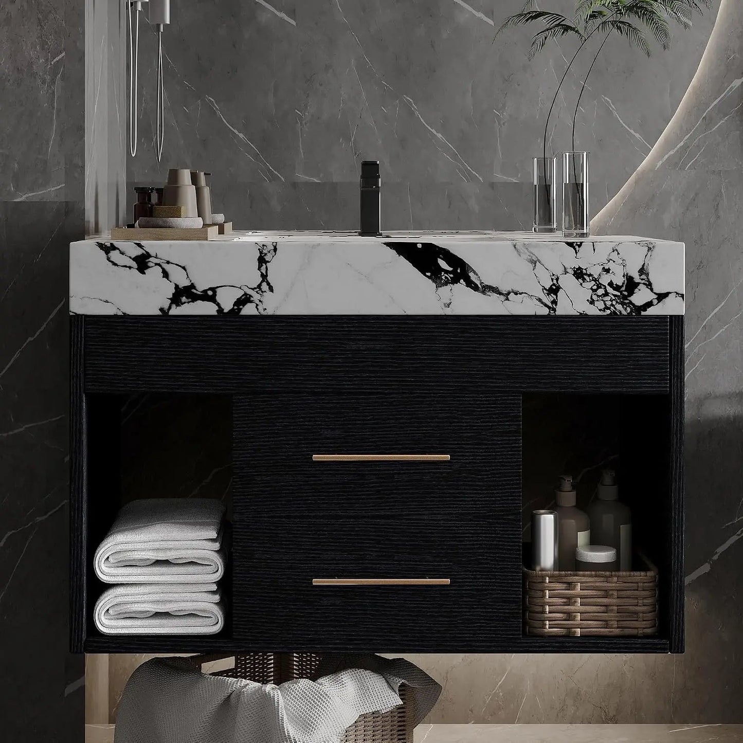 Custom Modern Freestanding Bathroom Vanity With Sink And Oval Vessel