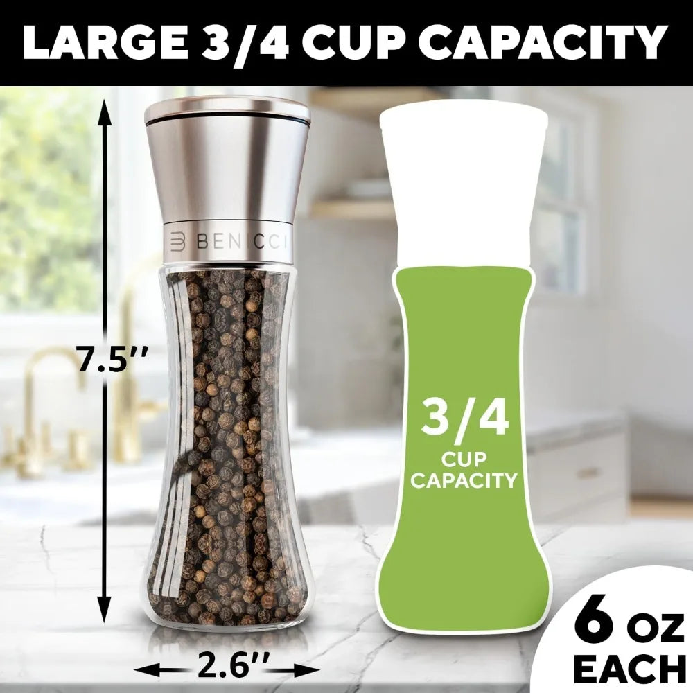 Salt And Pepper Grinder Set, Adjustable Coarseness, Stainless Steel Ceramic