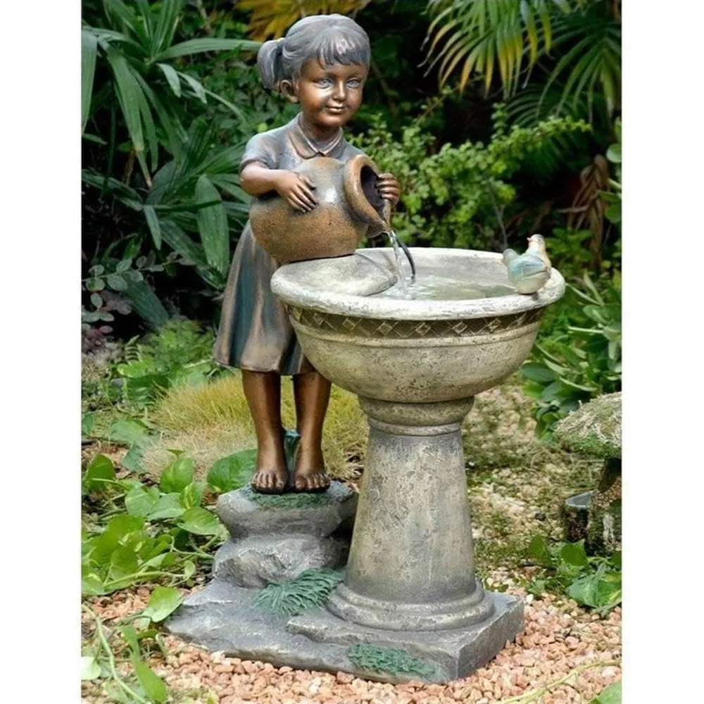 Row Bird Bath Outdoor Water Fountain Durable Resin Garden Feature