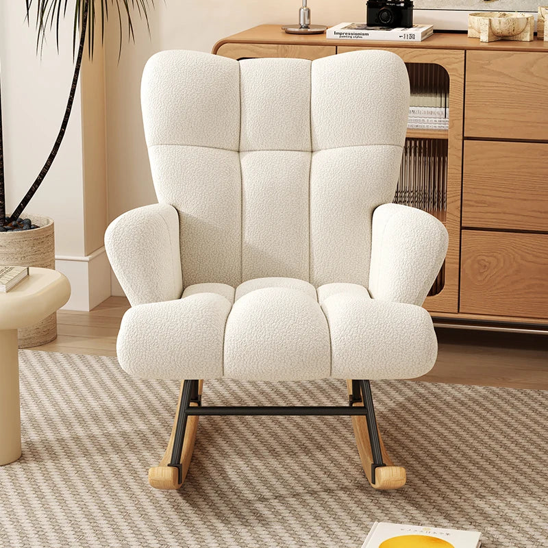 Folded Rocking Chair Modern High Back Armchair With Velvet Upholstery