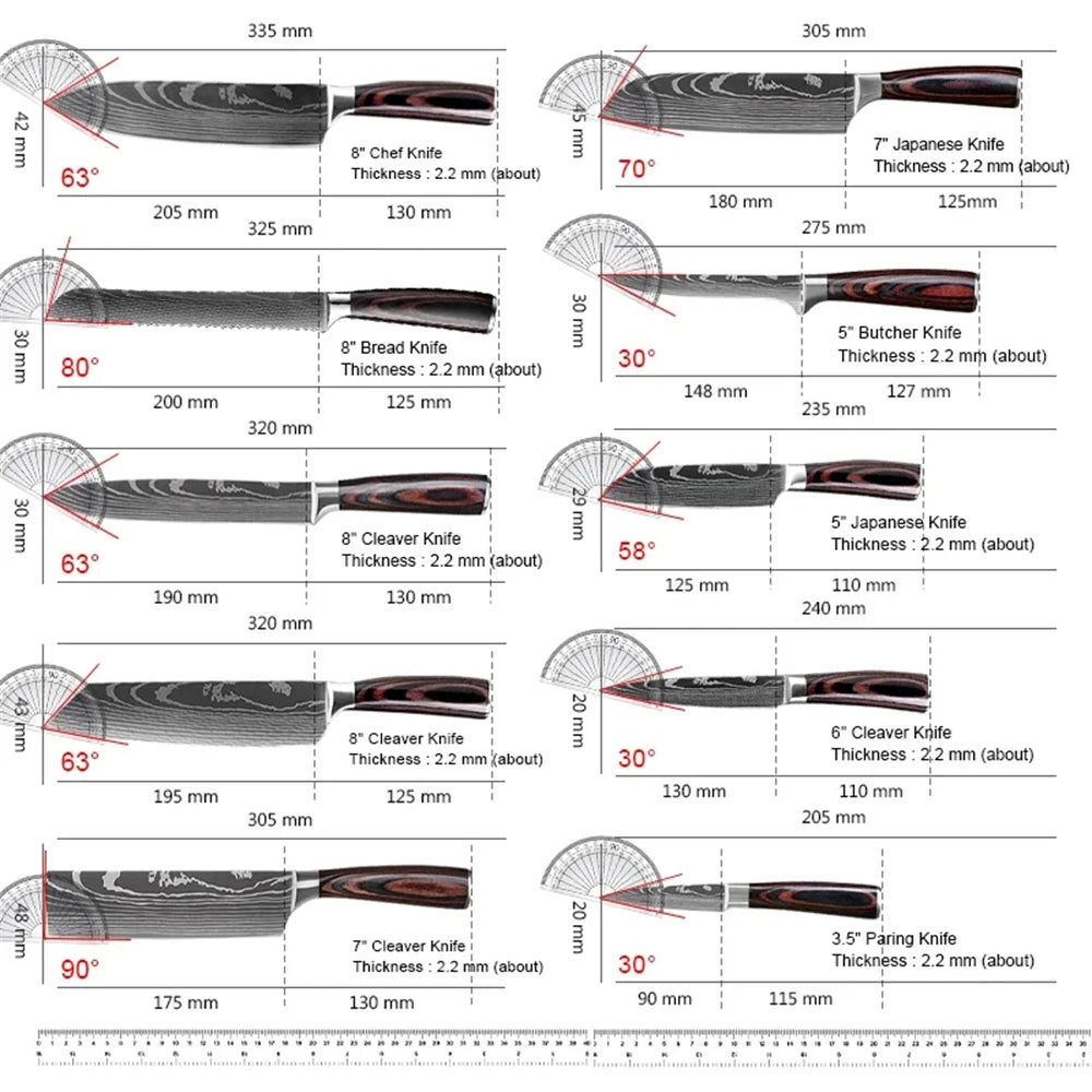 KEPEAK Kitchen Knife Set Stainless Steel Chef Santoku Utility
