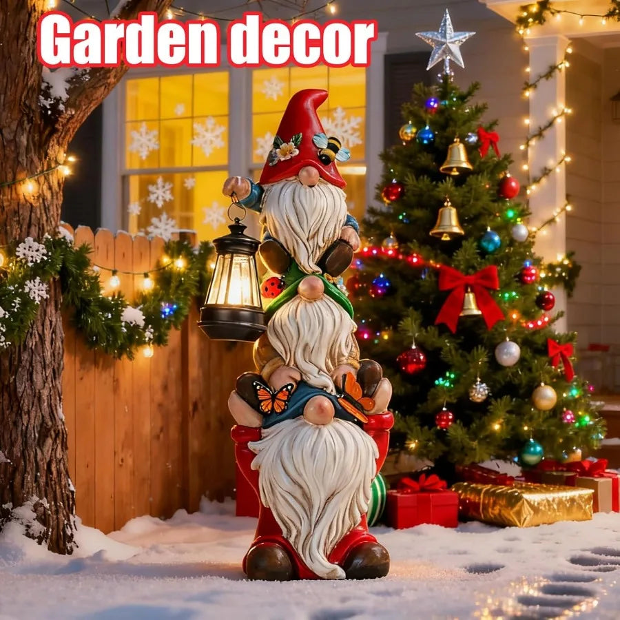 Garden Gnome Statue With Solar Lights Outdoor Decor