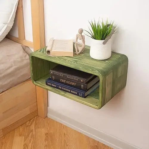 Floating Wooden Nightstand, Wall Mounted Bedside Shelf