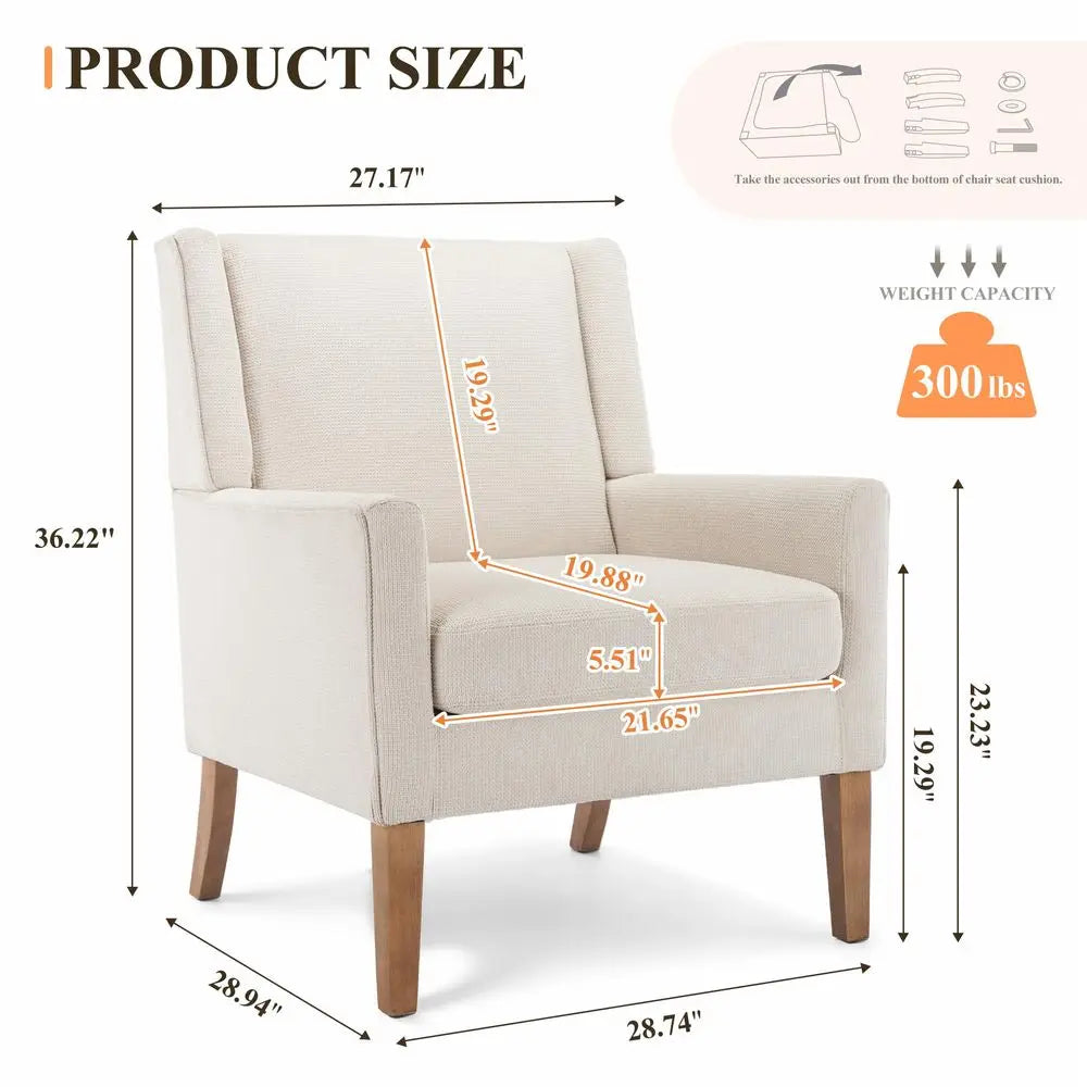 Room Chair Wingback Mid Century Accent Chair With VelvetLike Fabric