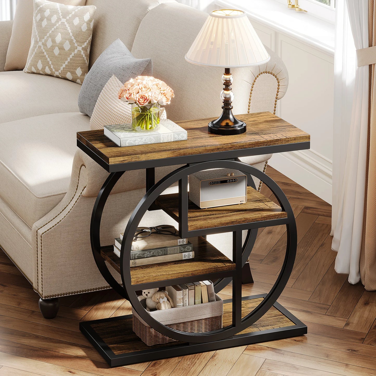 Tribesigns End Table With Storage Shelves For Living Room