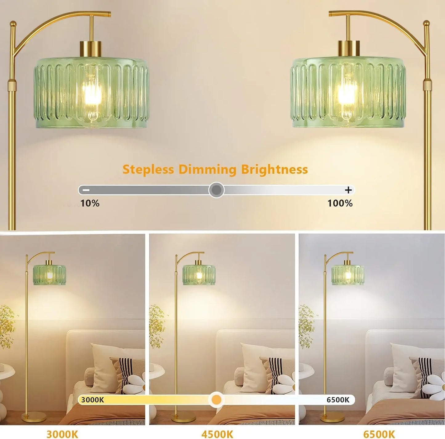Brass Dimmable Floor Lamp With Remote For Living Room