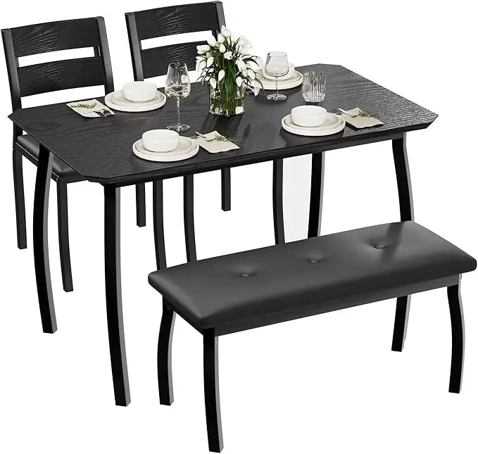 HiMISS Dining Table Set For Four With Chamfered Metal-Leg Frame