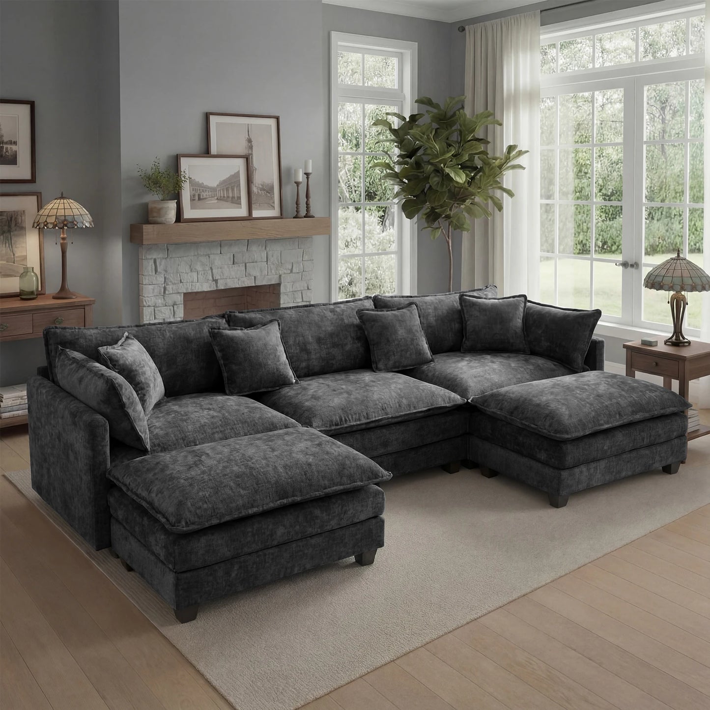 Redlife Modular Sectional Sofa With Ottoman And Wood Frame