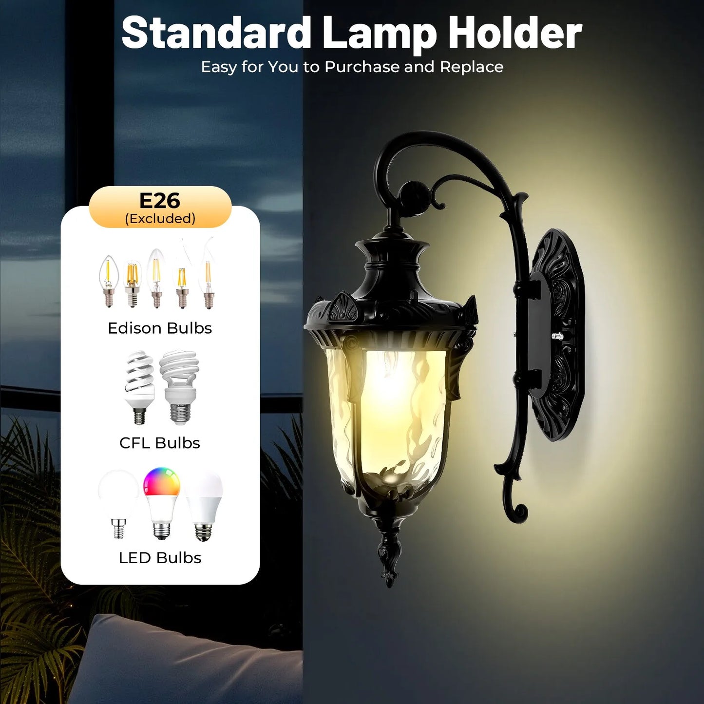 Bymaocar Waterproof Sconce Porch Lamp Wall Mount With Glass Shade